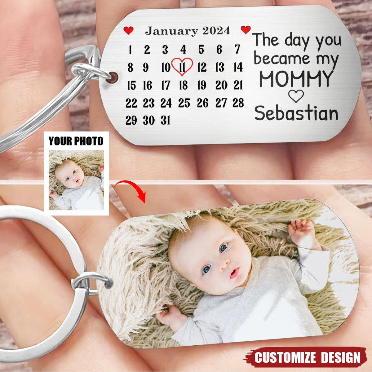 Calendar Custom Photo The Day You Became My Daddy - Gift For Mother, Father - Personalized Stainless Keychain