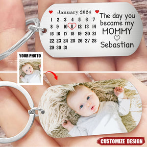 Calendar Custom Photo The Day You Became My Mommy - Gift For Mother, Father - Personalized Stainless Keychain