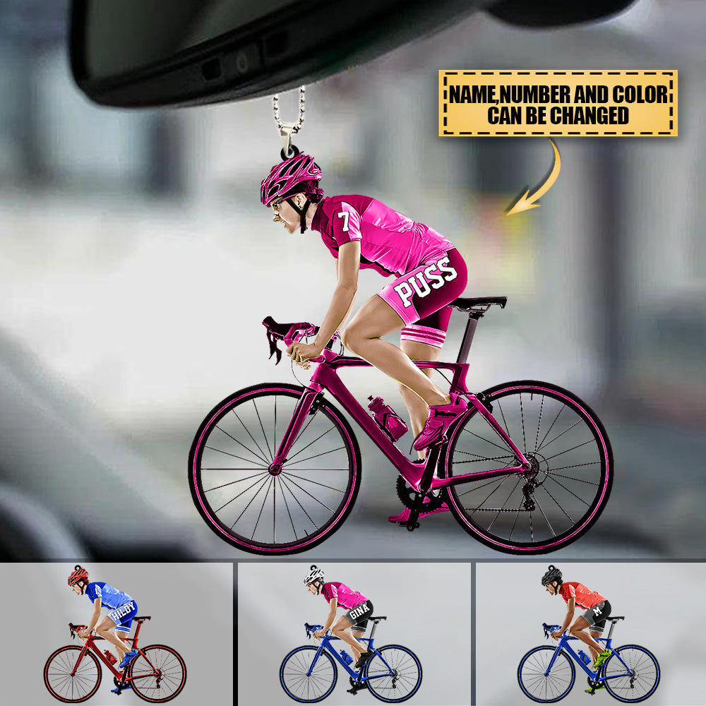 Personalized Female Cyclist / Bicyclist/mountain Bike Riding Acrylic Car Hanging Ornament-gift For Cyclists/bike Riding Lovers