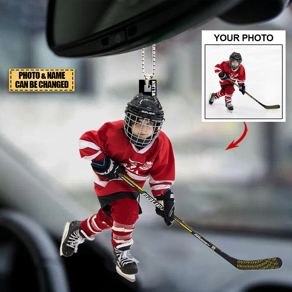 Personalized Acrylic Car Hanging Ornament - Gift For Hockey Lovers- Custom Your Photo