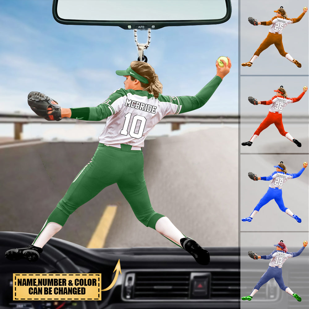 Personalized Female Softball Players Car Hanging Ornament-Gift for Softball Lovers