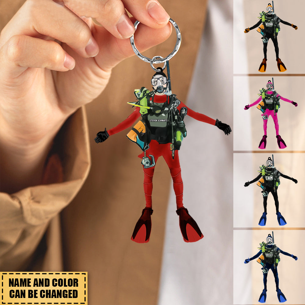 Diver Keychain Personalized Scuba Diving Acrylic Keychain - yeetcat
