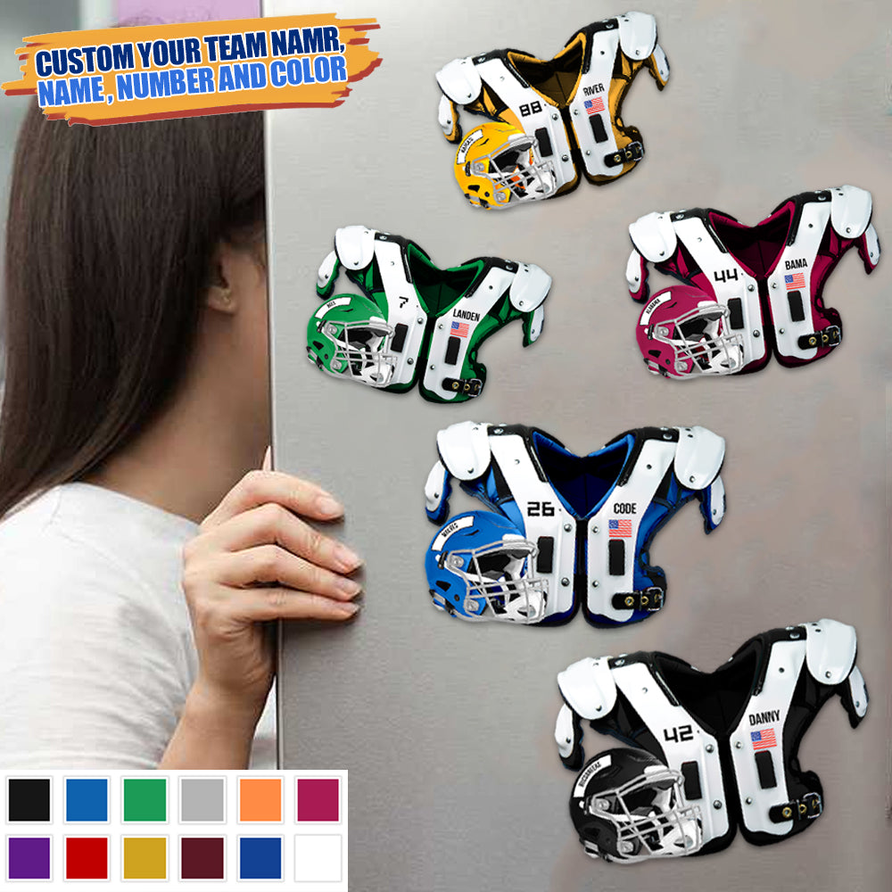 Personalized American Football Shoulder Pads And Helmet Fridge Magnet - Gift For American Football Lovers
