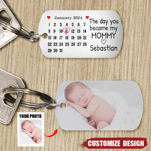 Calendar Custom Photo The Day You Became My Mommy - Gift For Mother, Father - Personalized Stainless Keychain