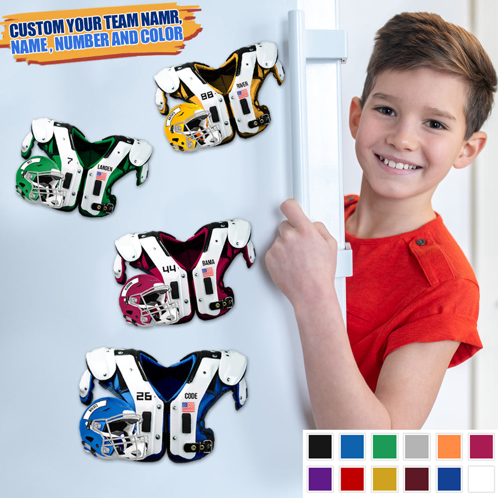 Personalized American Football Shoulder Pads And Helmet Fridge Magnet - Gift For American Football Lovers