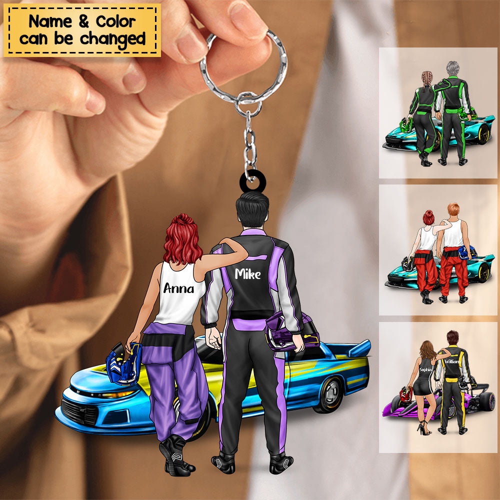 Personalized Racing Couple Acrylic Keychain - Gift For Racing Lovers, Couples