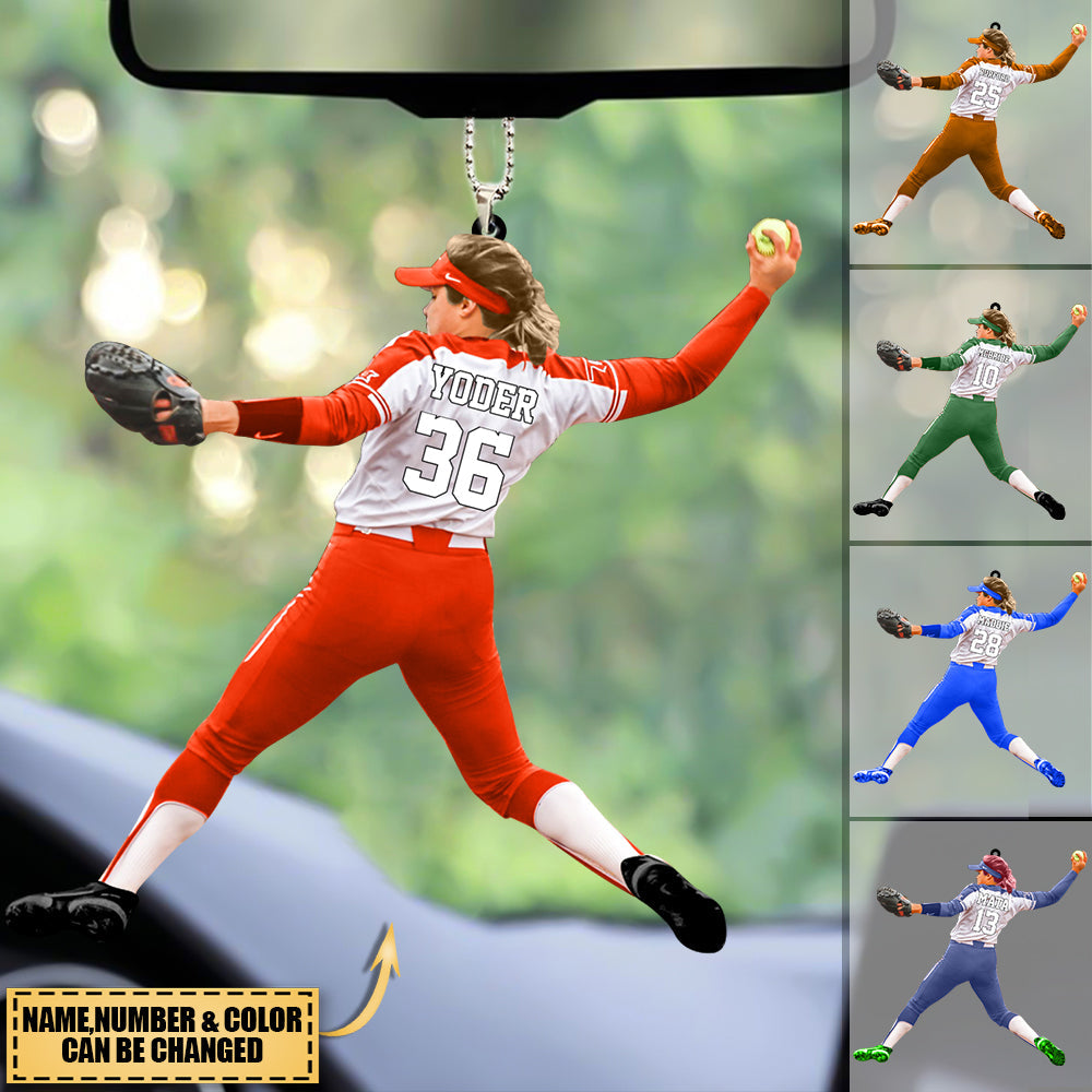 Personalized Female Softball Players Car Hanging Ornament-Gift for Softball Lovers