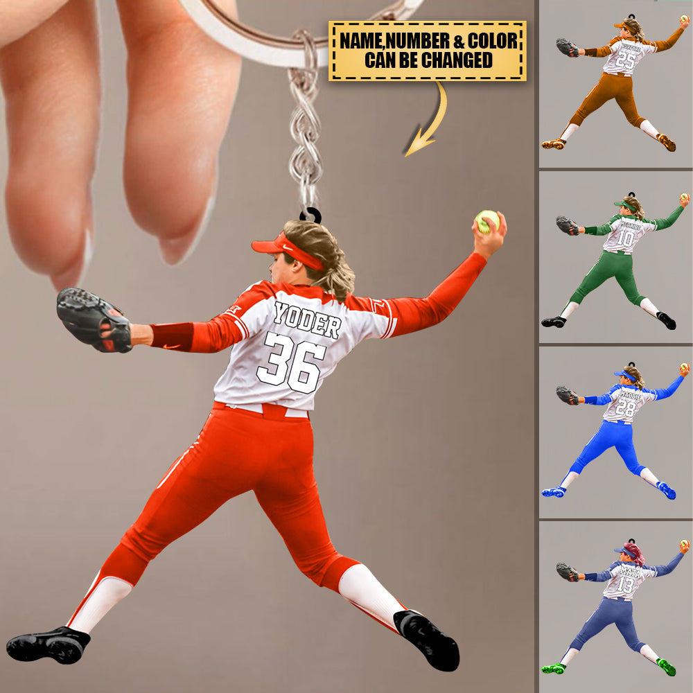 Personalized Female Softball / Baseball Players Acrylic Keychain-Gift for Softball / Baseball Lovers