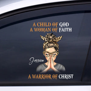 Woman Warrior Praying, A Child Of God A Woman Of Faith A Warrior Of Christ Personalized Sticker/Decal