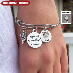 A Piece Of My Heart Lives In Heaven -  Memorial Photo Bracelet