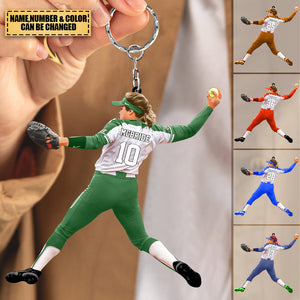 Personalized Female Softball / Baseball Players Acrylic Keychain-Gift for Softball / Baseball Lovers