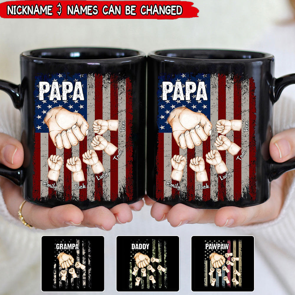 Papa Dad Hand Flag With Kids, Perfect Gift For Father's Day Personalized Mug