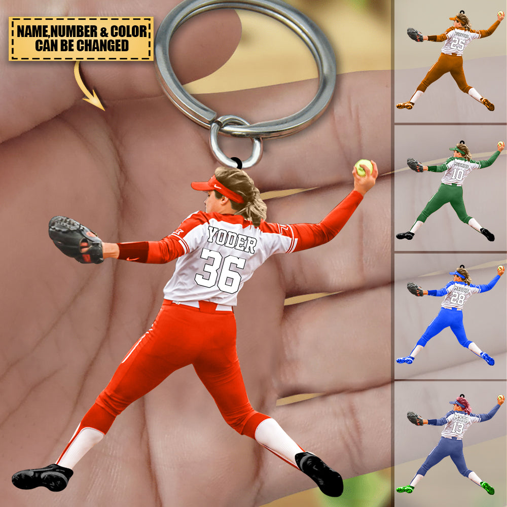 Personalized Female Softball / Baseball Players Acrylic Keychain-Gift for Softball / Baseball Lovers