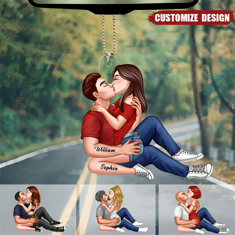 Couple Kissing Personalized Acrylic Car Ornament - Gift For Couple