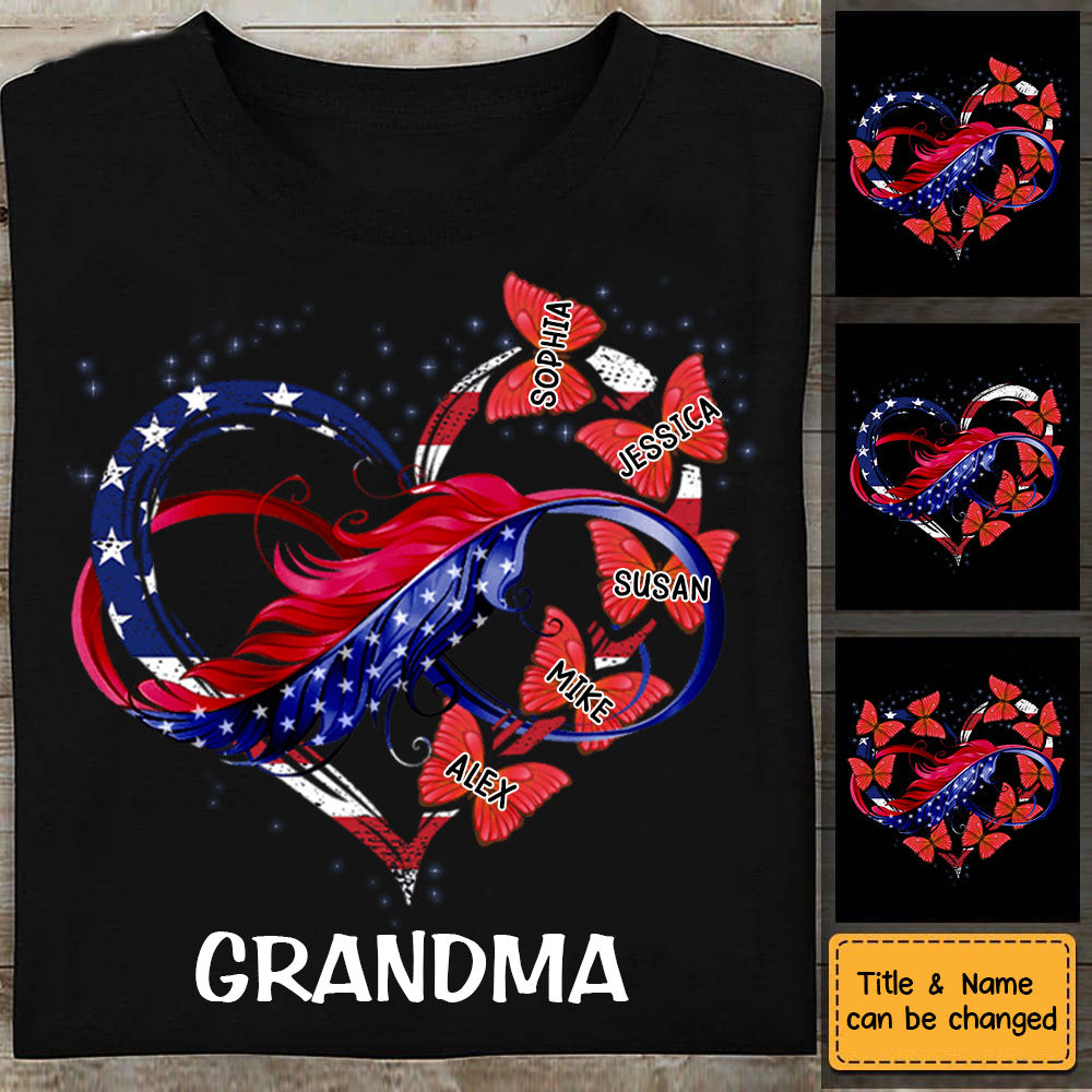 Grandma, Nana, Mimi Butterfly Love Grandkids 4th July Personalized T-Shirt