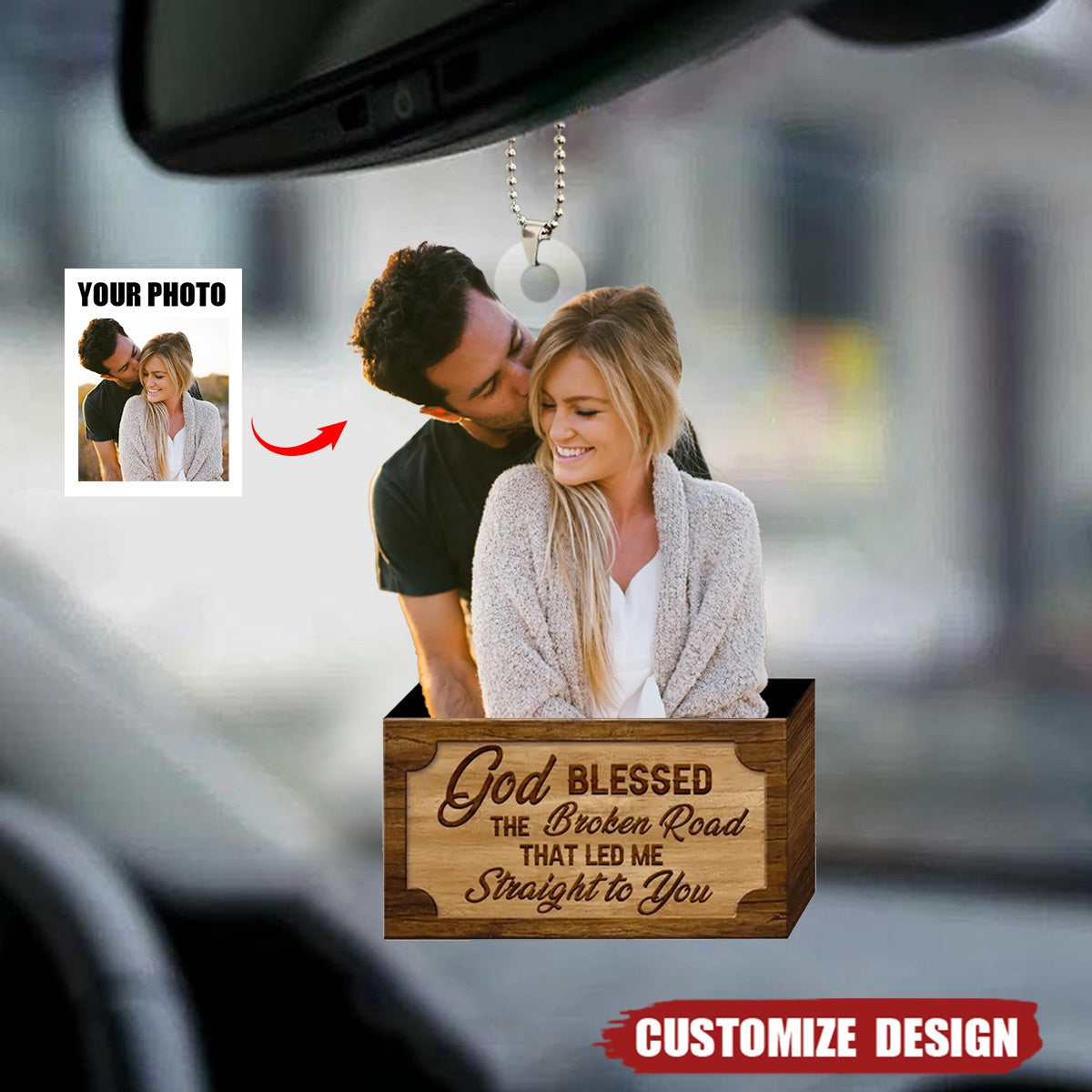 God Blessed - Custom Photo Acrylic Car Ornament - Gift For Couple