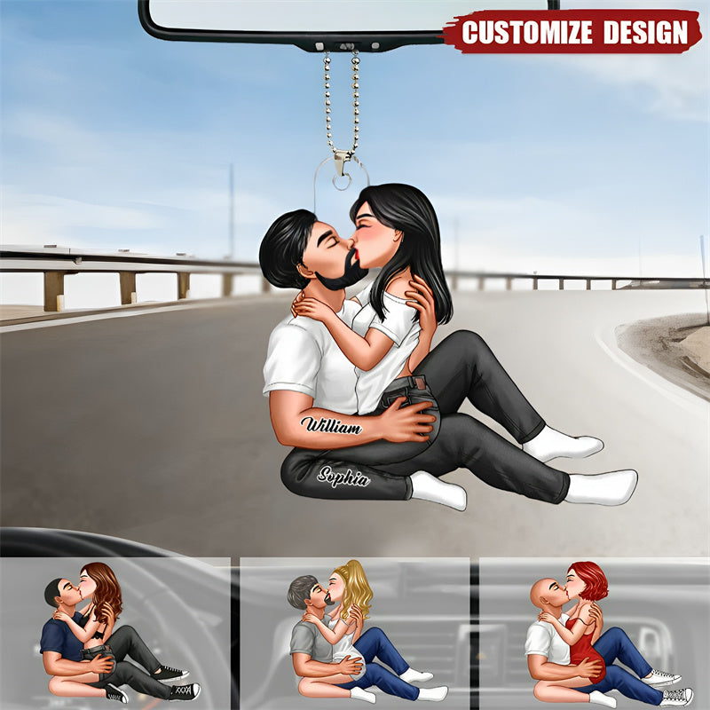 Couple Kissing Personalized Acrylic Car Ornament - Gift For Couple