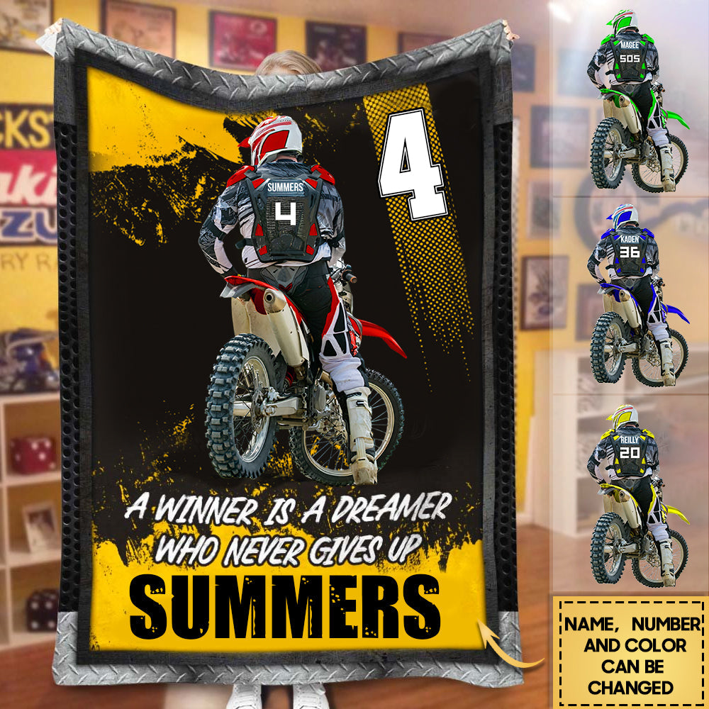 Motocross A Winner Is A Dreamer Who Never Gives Up, Personalized Blanket