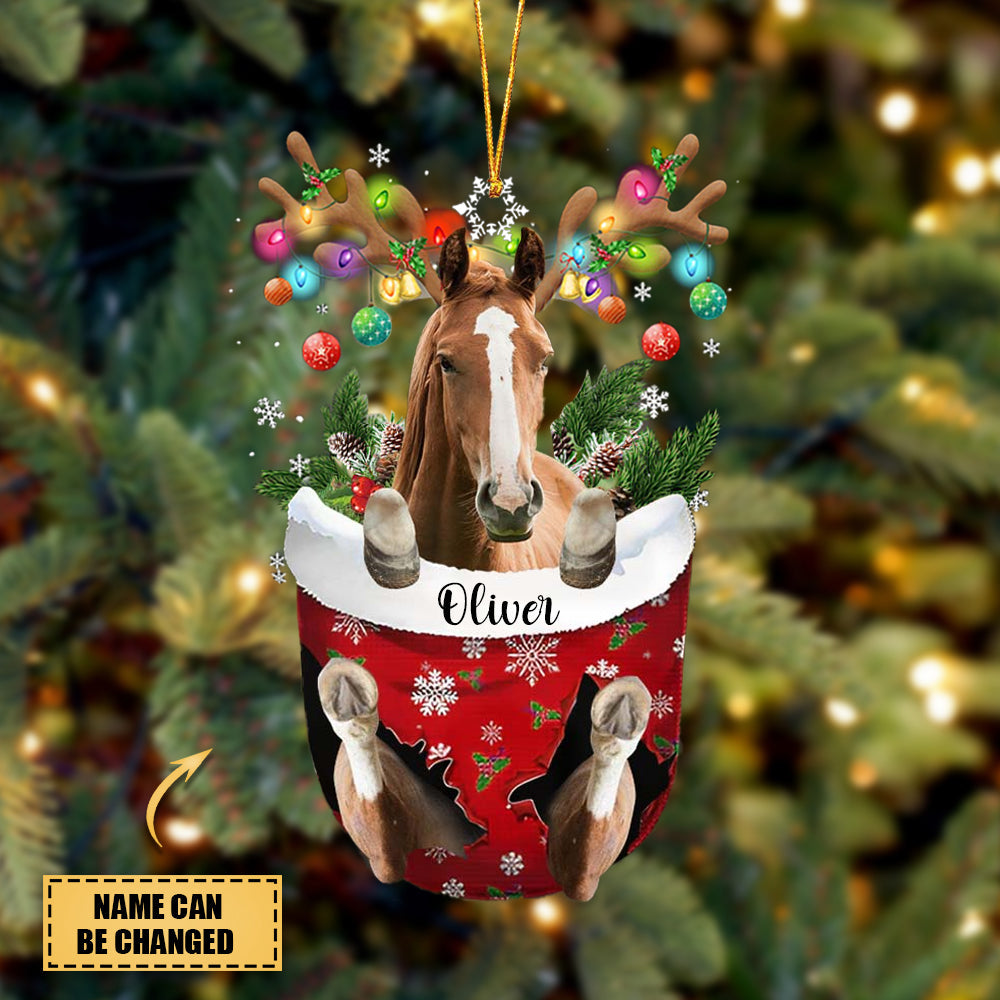 Horse In Snow Pocket Merry Christmas Ornament-Gift For Horse Lovers