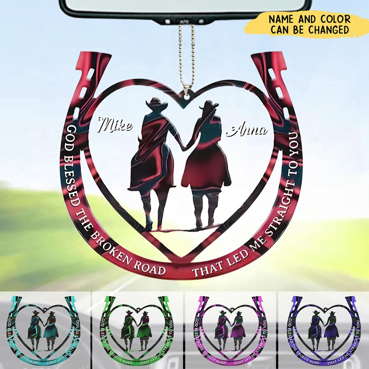 Personalized Couple Cowboy And Cowgirl Acrylic Car Ornament - Gift For Couple