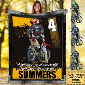 Motocross A Winner Is A Dreamer Who Never Gives Up, Personalized Blanket