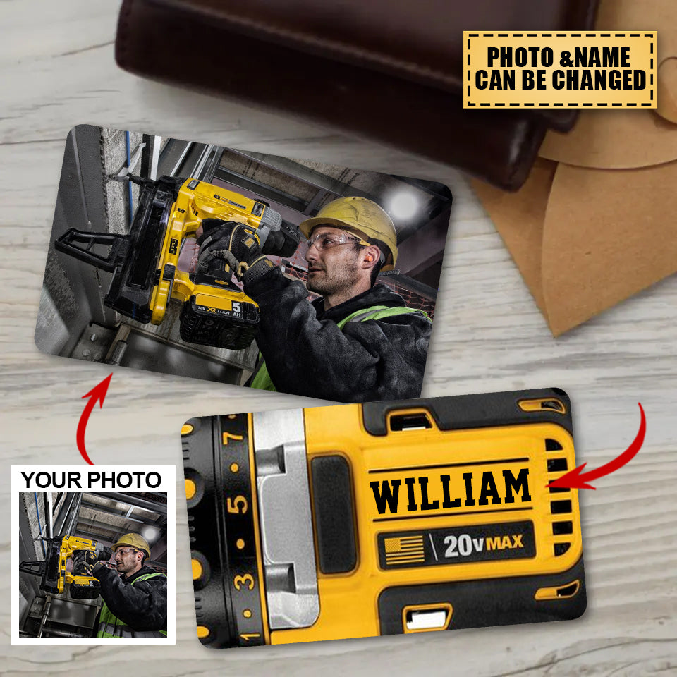 Personalized Power Tool 2-Sided Aluminum Wallet Card - Father's Day Gift Idea - Upload Photo