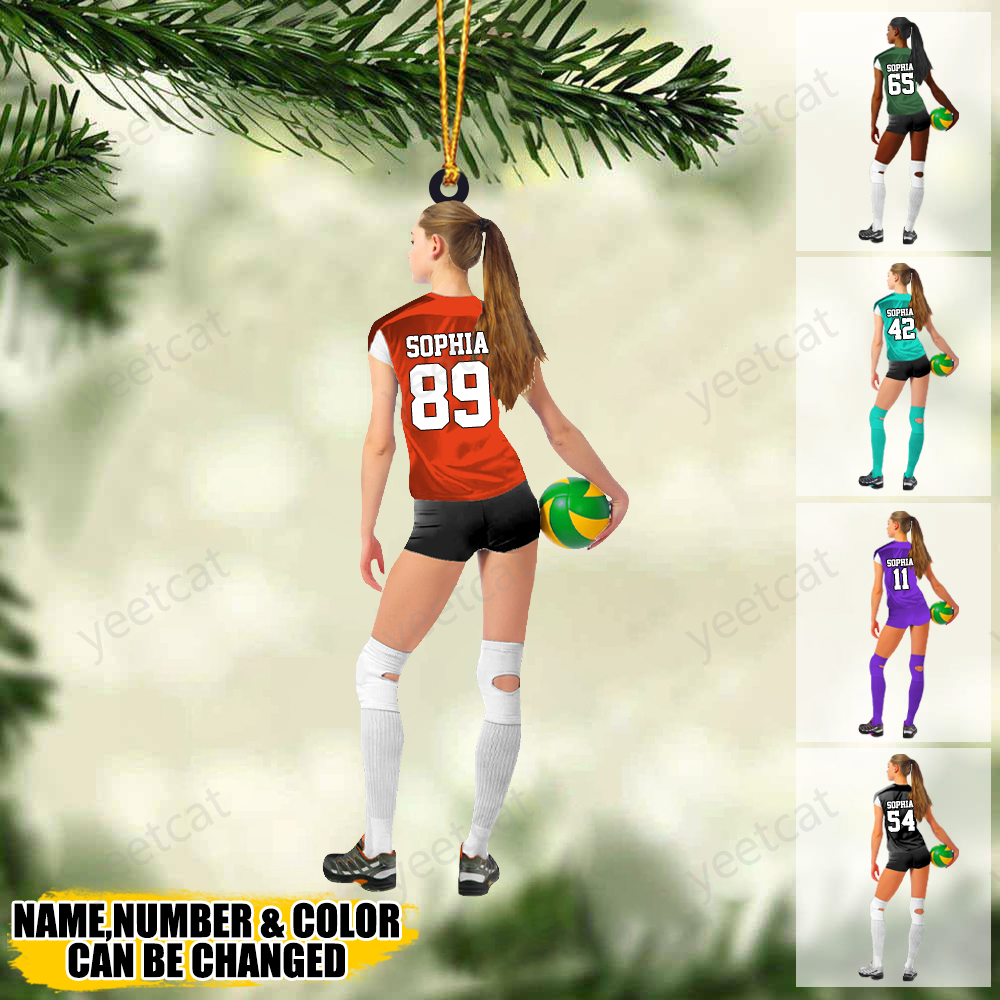 Personalized Girl/Female/Woman Volleyball Players Holding Ball Acrylic Ornament - Gift For Volleyball Players