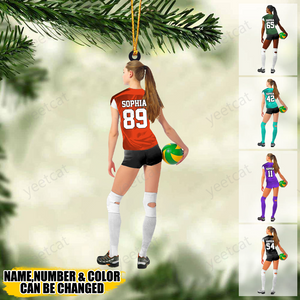 Personalized Girl/Female/Woman Volleyball Players Holding Ball Acrylic Ornament - Gift For Volleyball Players