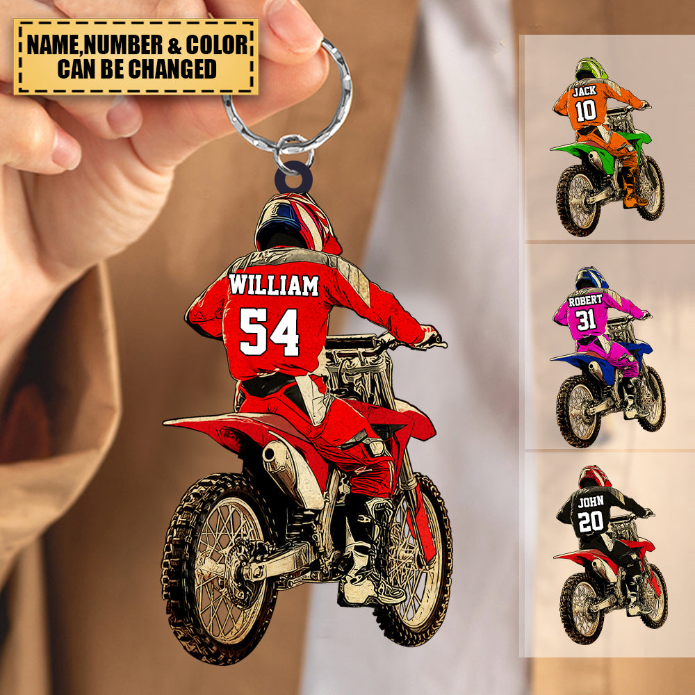 Custom Personalized Motocross Racer Acrylic Keychain - yeetcat