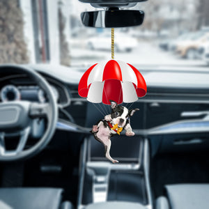 Boston Terrier Fly With Parachute Christmas Two-Sided Ornament