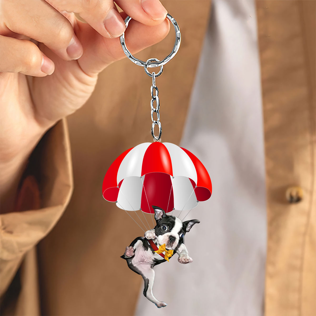 Boston Terrier Fly With Parachute Christmas Two-Sided Ornament