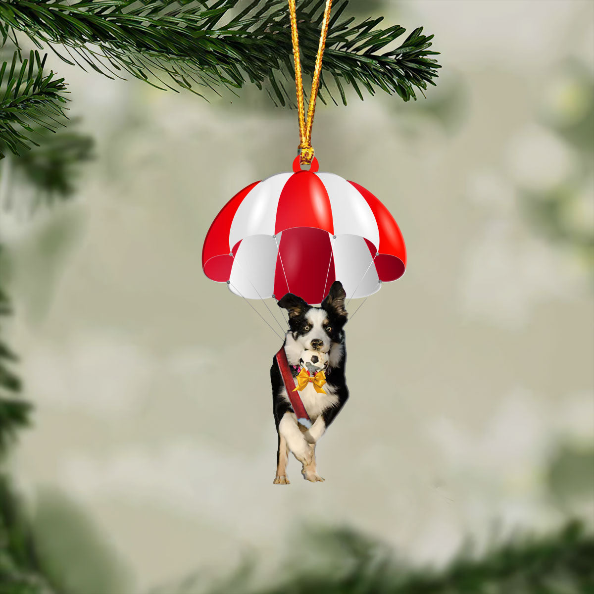 Border Collie Fly With Parachute Christmas Two-Sided Ornament