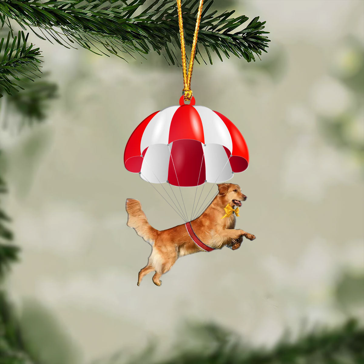 Golden Retriever  Fly With Parachute Christmas Two-Sided Ornament