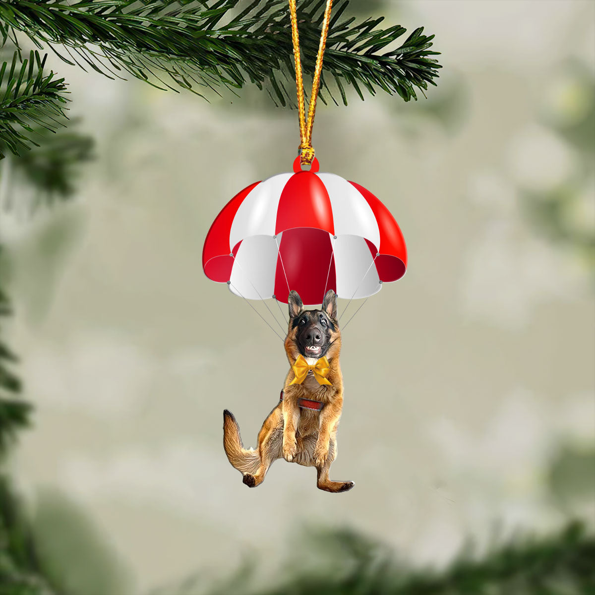 German Shepherd Fly With Parachute Christmas Two-Sided Ornament