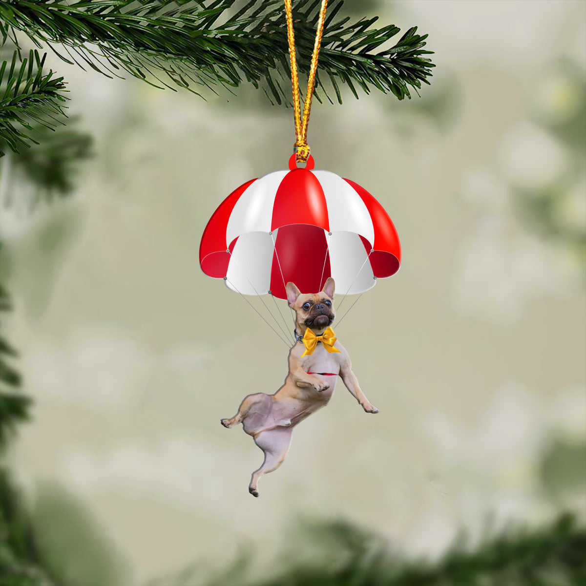 French Bulldog Fly With Parachute Christmas Two-Sided Ornament