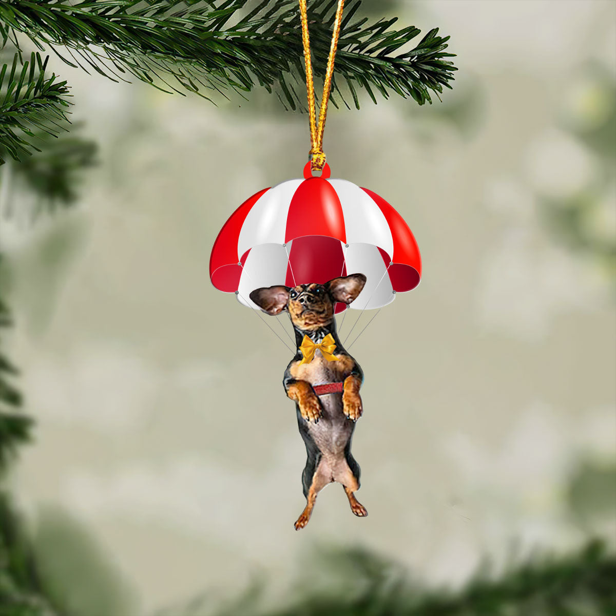 Dachshund Fly With Parachute Christmas Two-Sided Ornament