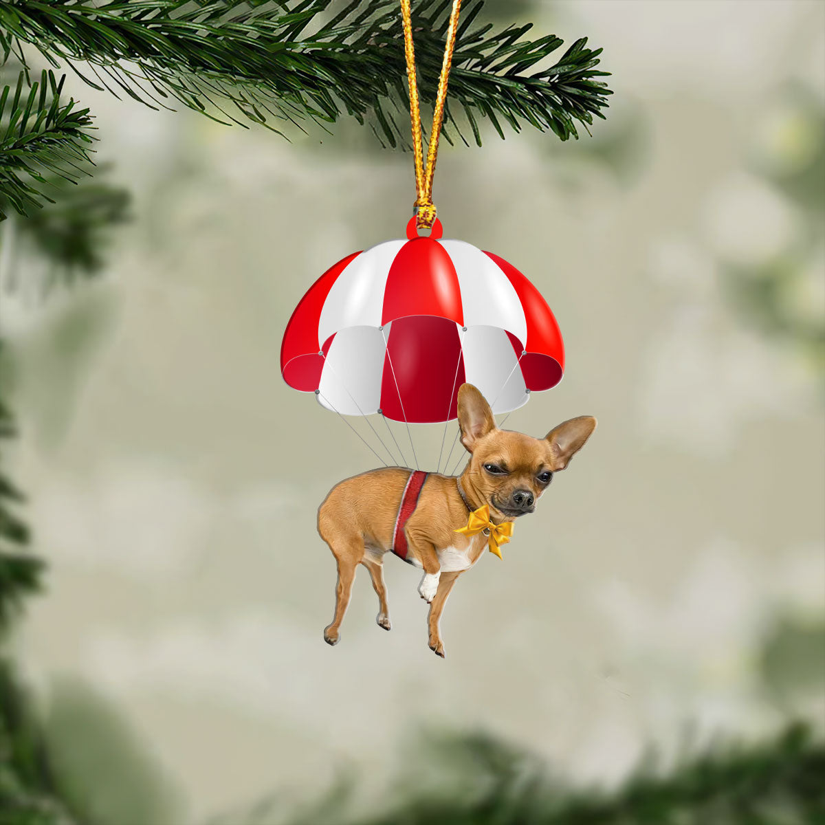 Chihuahua Fly With Parachute Christmas Two-Sided Ornament