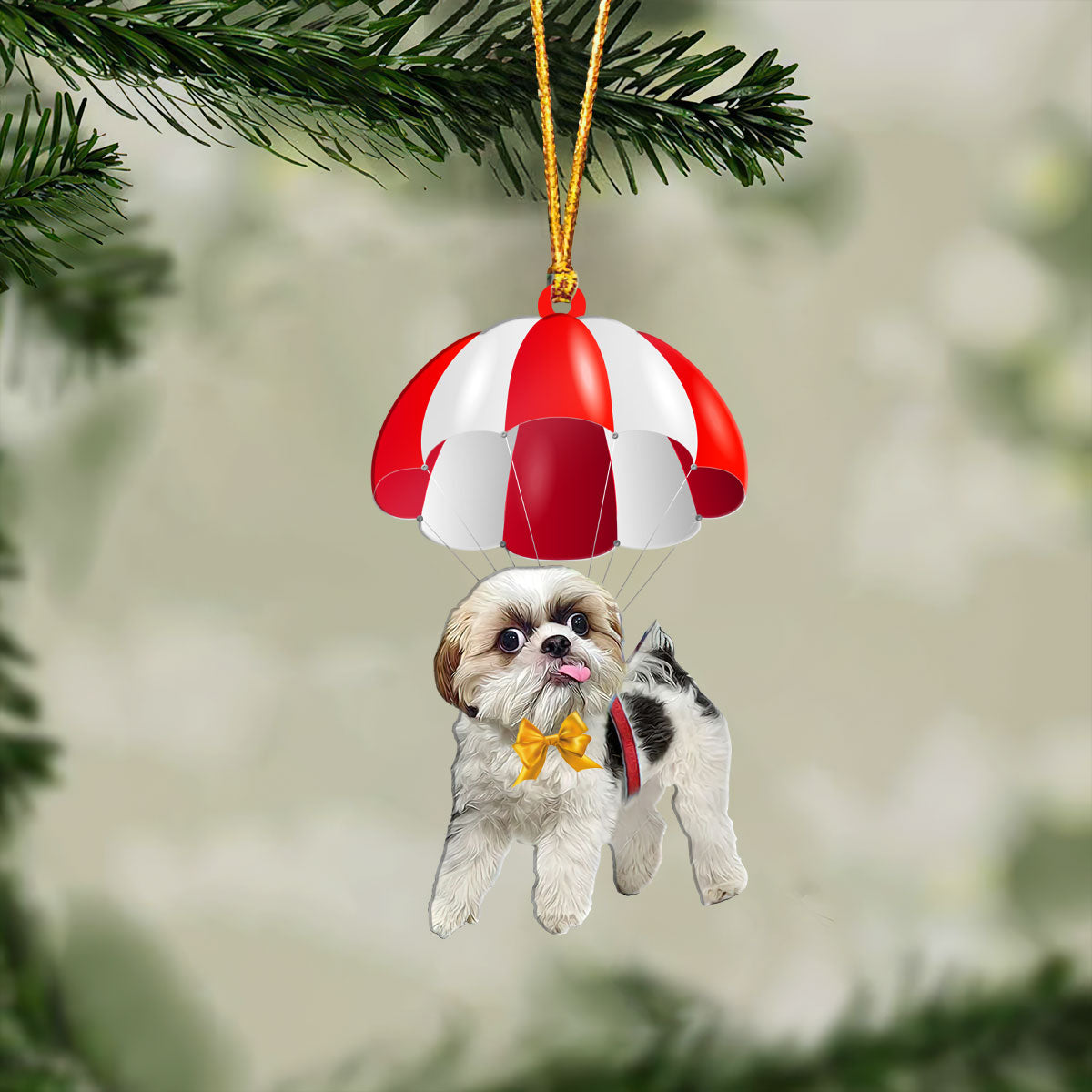 Shih Tzu Fly With Parachute Christmas Two-Sided Ornament