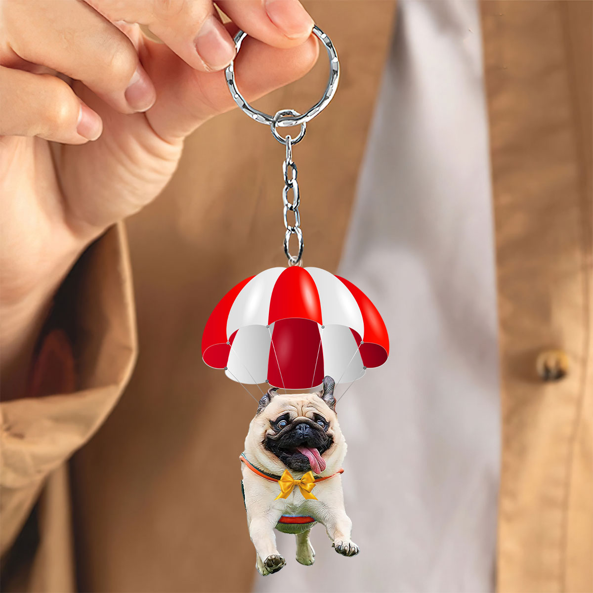 Pug Fly With Parachute Christmas Two-Sided Ornament