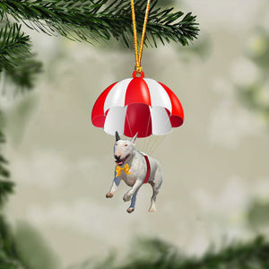 Bull Terrier Fly With Parachute Christmas Two-Sided Ornament
