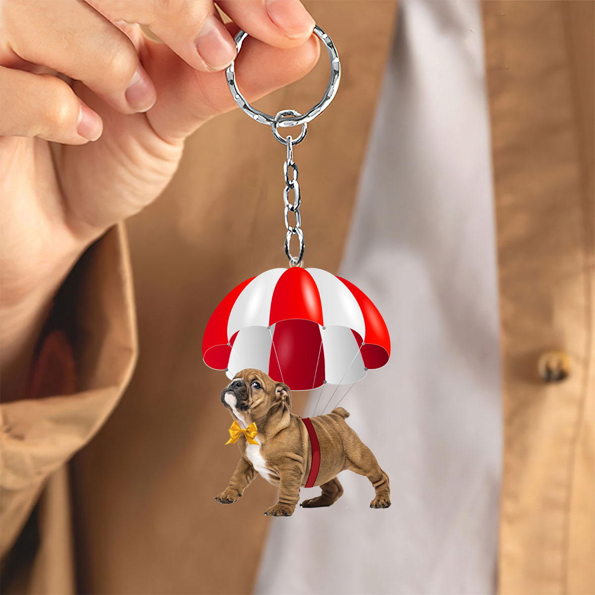 English Bulldog Fly With Parachute Christmas Two-Sided Ornament