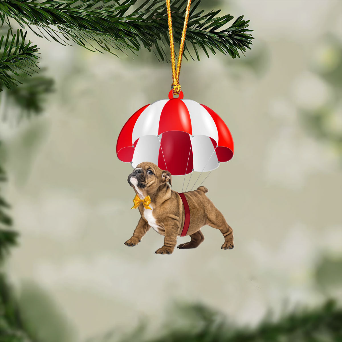 English Bulldog Fly With Parachute Christmas Two-Sided Ornament