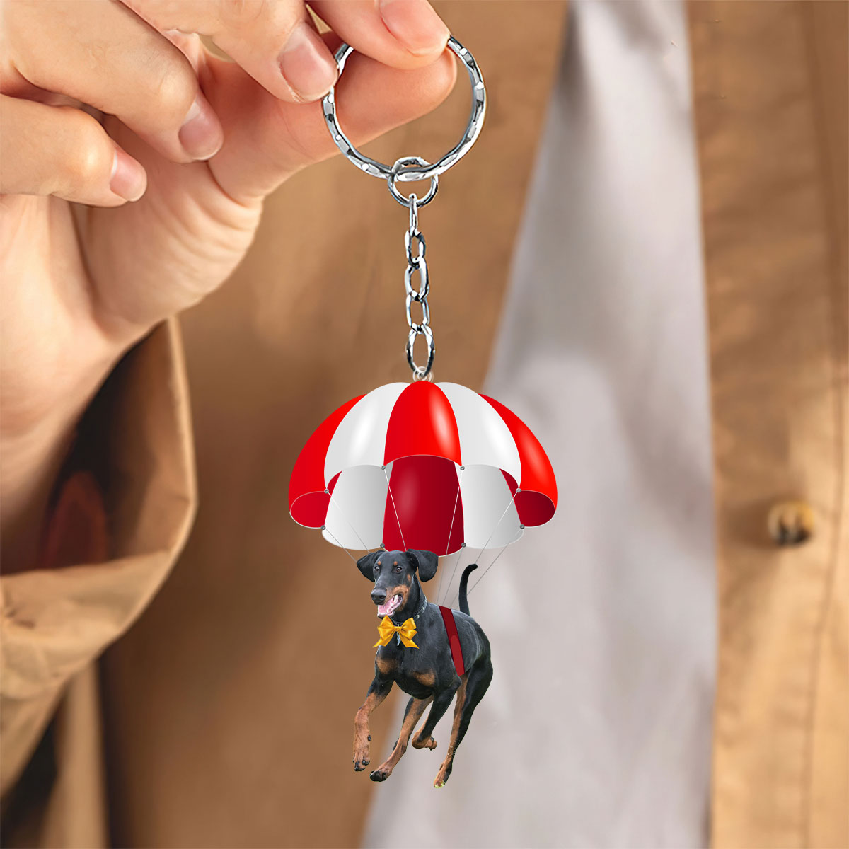 Doberman Fly With Parachute Christmas Two-Sided Ornament