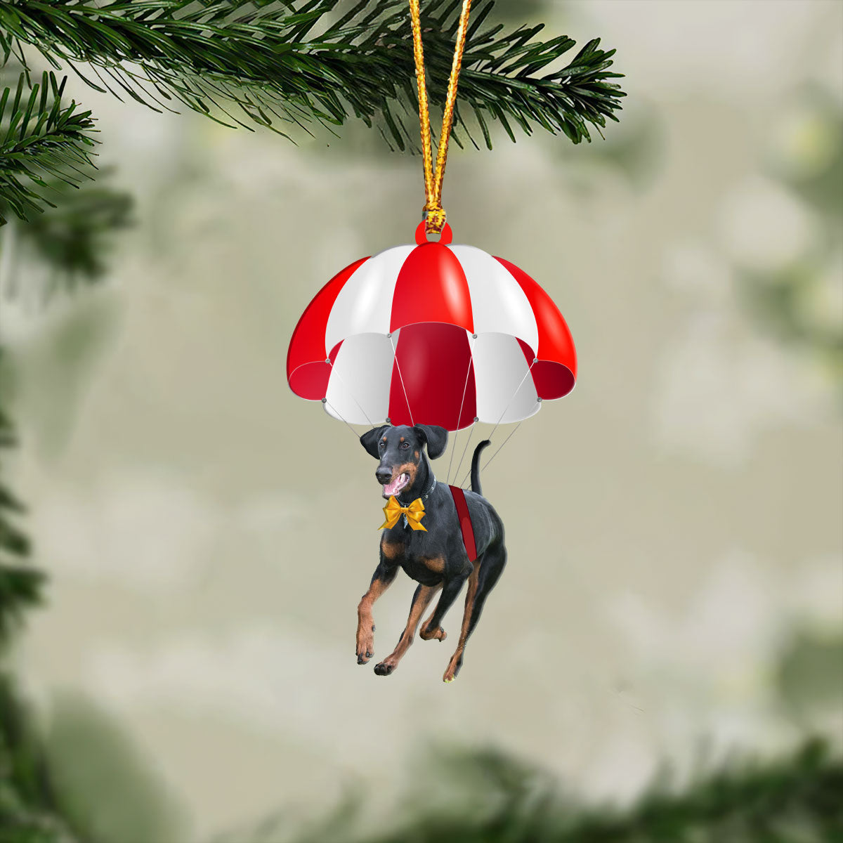 Doberman Fly With Parachute Christmas Two-Sided Ornament