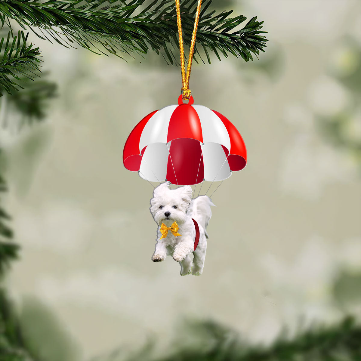 Maltese Fly With Parachute Christmas Two-Sided Ornament