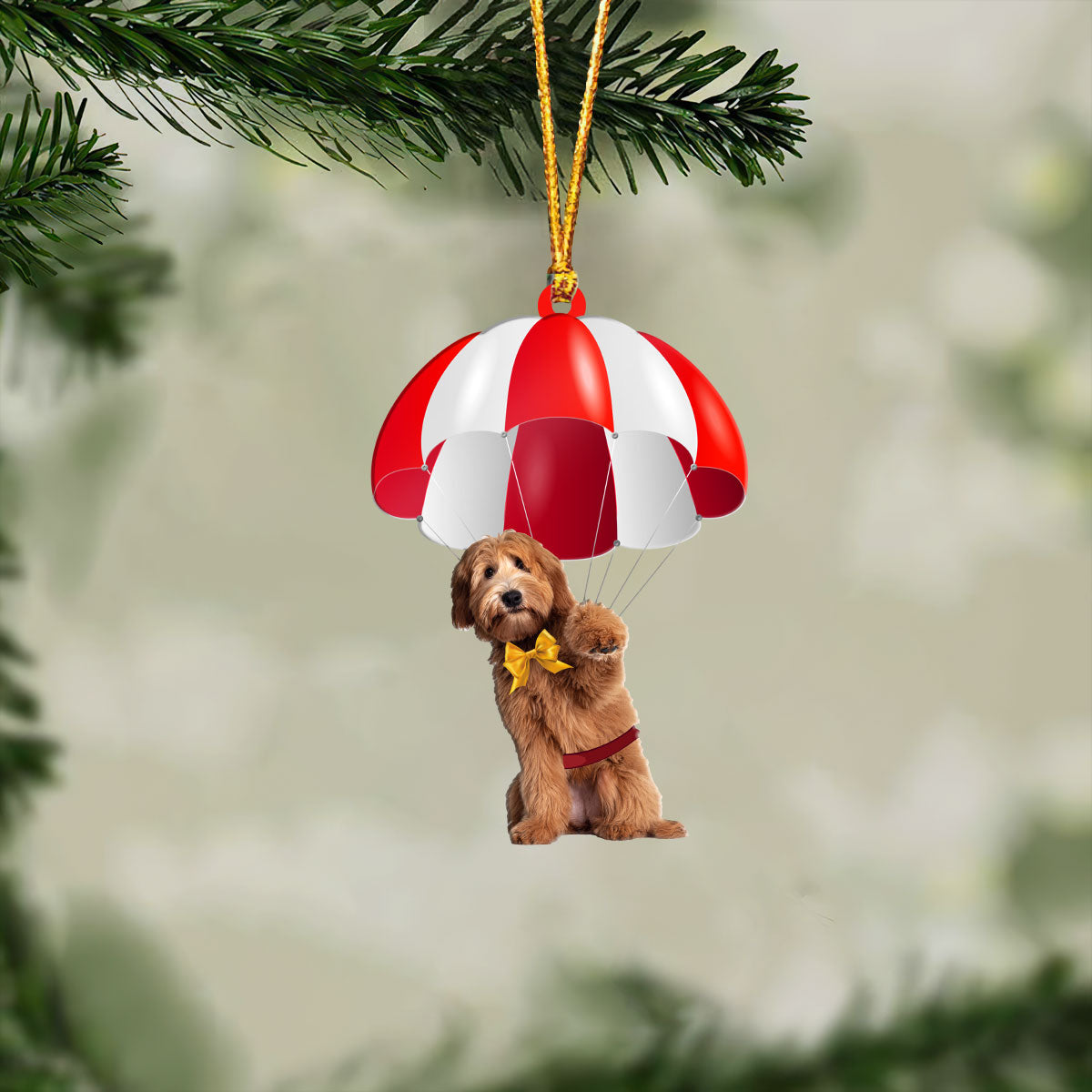 Labradoodle Fly With Parachute Christmas Two-Sided Ornament