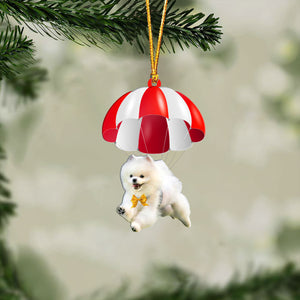 Pomeranian Fly With Parachute Christmas Two-Sided Ornament