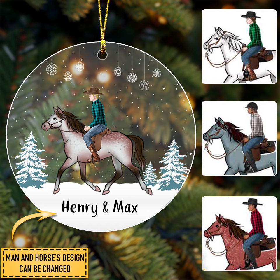 Boy Riding Horse In Snow Personalized Ornament