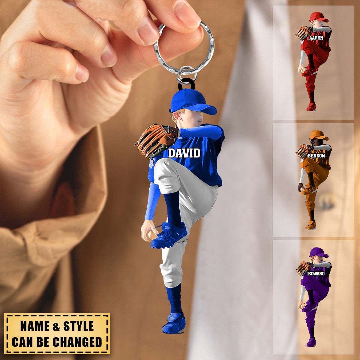 Custom Personalized Baseball Boy Throwing The Ball  Acrylic Keychain, Gift for Baseball Lovers