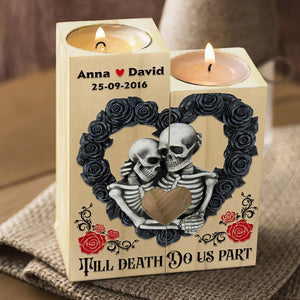 Till Dead Do Us Part Personalized Wood Candle Holder , Couple Gift